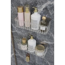 Karokstore Yapışkanlı Banyo Rafı, 2'li Banyo Düzenleyici Organizer Banyo Duş Rafı Şampuanlık, Plstik