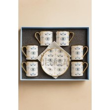 Karokstore Altın Yaldızlı Nazar Göz Desenli 6 Kişilik Porselen Fincan Takımı – 12 Parça Şık Sunum Seti Evil Eye