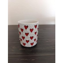 Karokstore El Yapımı Kalp Desenli 300ML Kupa Seramik Bardak Hand Made