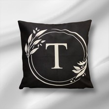 Mutlu Köşe "t" Harfli Çift Taraflı Pamuk Keten Premium Dizayn Kırlent Kılıfı