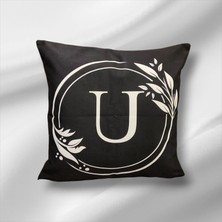 Mutlu Köşe "u" Harfli Çift Taraflı Pamuk Keten Premium Dizayn Kırlent Kılıfı