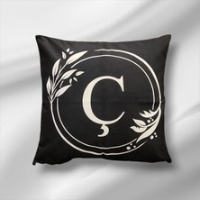 Mutlu Köşe "ç" Harfli Çift Taraflı Pamuk Keten Premium Dizayn Kırlent Kılıfı