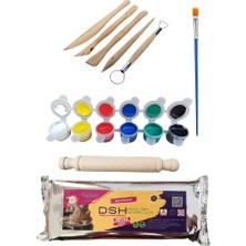 Karokstore Dsh Doğal Seramik Hamuru Seramik Hamuru Başlangıç Seti 3-6lı Boya 5li Ebeşuar Merdane 1000 gr Beyaz Doğal Kil Beyaz