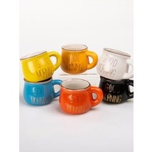 Karokstore 6'lı Renkli Porselen Espresso Fincan Seti Yazılı Good Morning Tasarım,çok Renkli
