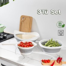 Karokstore Katlanabilir 3'lü Badya - 3'lü Mutfak Meyve Sebze Yıkama Leğeni Pirinç Süzgeç Seti