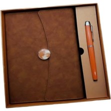Karokstore Deri Defter Kalem Set Kutulu Özel Tasarım Hediyelik Set Taba