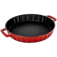 Karokstore Döküm Yuvarlak Rosto ve Fırın Tepsisi Döküm Demir Yekpare Çift Kulplu ÇAP(Ø)30CM. Kırmızı