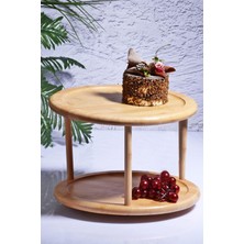 Karokstore Porselen Diyarı Bambu Döner Stantlı 2 Katlı Sunumluk, Organizer - 360 Derece Döner Ikramlık Bambu