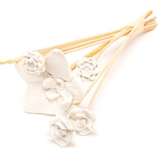 Karokstore Beyaz Karışık Çiçek Taşlı 10'lu Doğal Bambu Kamış Seti