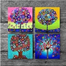 Karokstore Hayat Ağacı Taş Bardak Altlığı Seti - 4 Parça - Dekoratif, Rustik Mutfak Aksesuarı, 10X10 Cm, Kaydırmaz Tabanlı, Şık ve Dayanıklı SC150