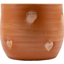 Karokstore Bitki Tasarımı Ev Dekorasyon Aksesuar Kalp Desenli Toprak Saksı Saksılık Salon Çiçeklik - 19 cm