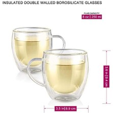 Karokstore Teabloom Çift Duvarlı Fincanlar – 226 ml / 250 ml – Çay, Kahve, Espresso ve Daha Fazlası Için 2'li Yalıtımlı Cam Bardak Seti – Berraklık Koleksiyonu