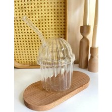 Karokstore 500ML Cam Kapaklı Pipetli Bardak, Kalın Çizgi Desenli Soğuk Içecekler Için Kahve Meyve Suları, Çayları Için Brokosilikat Bpa Içermeyen Sağlıklı Ergonomik Şık Tasarım