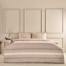 Karokstore Perle ÇIZGILI%100 Pamuk Nevresim Takımı, Kahverengi, Çift Kişilik