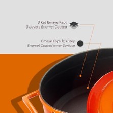 Karokstore Metal Döküm Yuvarlak Tencere, 28 Cm, Turuncu