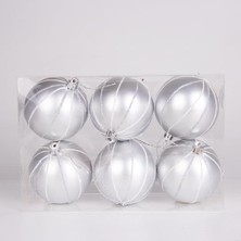 Karokstore Yılbaşı Ağaç Süsü Yılbaşı Topu 6'lı Paket Gümüş 8 Cm.