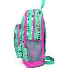 Karokstore Su Yeşili Köpek Desenli Dört Bölmeli Okul Sırt Çantası 23465