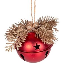 Karokstore Yılbaşı Ağaç Süsü Çıngıraklı Yılbaşı Topu 3'lü Set Kırmızı- 8 Cm.