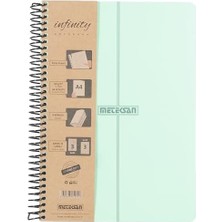 Karokstore Pastel Serisi, A4, 6 Konulu (3 Kareli, 3 Çizgili) 180 Yaprak Pp Kapaklı Spiralli Defter, Yeşil