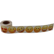 Karokstore , Hazır Al Hızlı Al Emoji Etiketi 9 Farklı Emoji Surat 50MM Çap Ruloda 500 Adet Kendinden Yapışkanlı Rulo Etiket, Pp Opak, Gülen Surat Stickerları