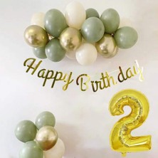 Karokstore Patladı Gitti 2 Yaş Küf Yeşili, Deniz Kumu ve Krom Balonlu Konsept Doğum Günü Seti