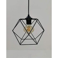 Karokstore Tasarım Endüstriyel Metal Kafes Çokgen Tekli Sarkıt Avize Cafe Ofis Restaurant Aydınlatma