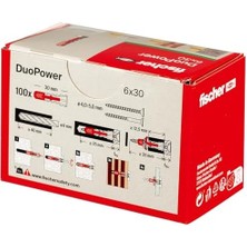 Karokstore Fischer Duopower 6X30 Dübel 100 Adet