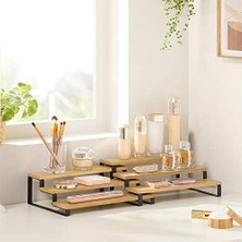 Karokstore Baharat Rafları, Mutfak Rafları, Ayaklı, Mutfak Düzenleyici, 2'li Set, Bambu, Her Biri 3 Raflı, Uzatılabilir, Istiflenebilir, Kiler, Tezgah, Mutfak Dolabı, Natürel-Siyah KCS016N01