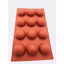 Karokstore Siliko World Yarım Küre 12'li Silikon Kek Pasta Buz Kalıbı Ürün 4,5cm, Kahverengi