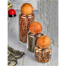 Karokstore 3’lü Ahşap Kapaklı Cam Saklama Kavanoz Seti – Modern Küre Kapak Tasarımıyla Kuruyemiş, Kahve, Şeker ve Baharat Depolama