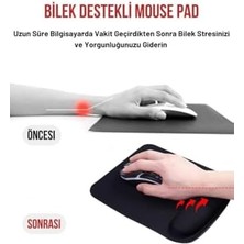Karokstore Kare Bilek Destekli Konfor Kaymaz Ergonomik Mouse Pad Siyah Siyah