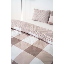 Karokstore Kahve Kareli Çift Kişilik Nevresim Takımı Pamuklu