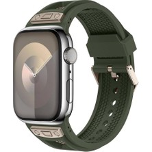 Karokstore Ile Uyumlu 42MM KRD-117 Hava Alabilen Delikli Metal Süslemeli Desenli Silikon Kordon Titanyum-Yeşil