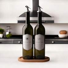 Karokstore Ahşap Stantlı 2’li 750 ml Zeytinyağı ve Sıvı Yağ Şişesi Seti – Sızdırmaz, Damlatmaz Yağdanlık Takımı, Cam Şişe ve Ahşap Tabanlı Yağlık Seti