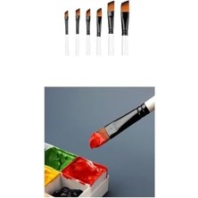 Karokstore Resim Fırça Seti Yan Kesik Uçlu Akrilik Yağlıboya Beyaz 6 Parça Fırça Seti
