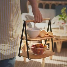 Karokstore 2 Katlı Dikdörtgen Bambu Servis Sunum Seti Büyük Boy, Kuru Pasta, Kurabiye ve Kek Sunumları Için Büyük Boy (34CM-26.5CM-16CM)