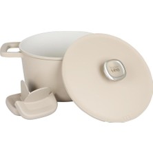 Karokstore Kapaklı Yapışmaz Derin Tencere 24 cm Latte