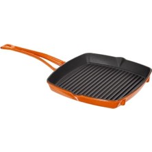 Karokstore Döküm Izgara Tava, Metal Saplı, 26X26 Cm, Turuncu