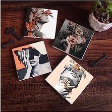 Karokstore Düşü Serisi Taş Bardak Altlığı Seti - 4 Parça - Dekoratif, Rustik Mutfak Aksesuarı, 10X10 Cm, Kaydırmaz Tabanlı, Şık ve Dayanıklı SC119