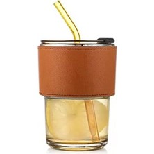 Karokstore Deri Aksesuarlı Renkli Cam Mug Bardak