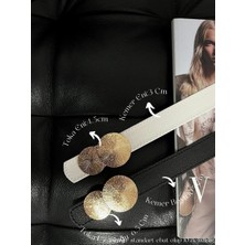 Fiori 2'li Yuvarlak Gold Toka Kadın Kemeri, Pantolon Kemeri, Ceket Kemeri, Elbise Kemeri, Gömlek Kemeri