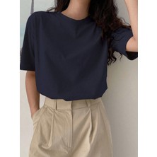 Moda Days Kadın Basic Oversize Tişört Bisiklet Yaka Tok Kumaş Günlük Kullanım