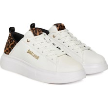 Just Cavalli Kadın Fondo Ursa Dis. 2 Leopar Desenli Kalın Tabanlı Sneaker - Beyaz