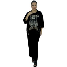 Büyük Beden Kapüşonlu Likralı Taş Işlemeli Kapri Kol Yandan Fermuar Detaylı Kadın Ikili Takım Türk Malı La Sortie