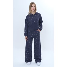 Toontoy Kız Çocuk 2'li Takım Taş Işlemeli Kapüşonlu Sweatshirt & Beli Lastikli Bol Paça Cepli Eşofman Altı