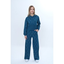 Toontoy Kız Çocuk 2'li Takım Taş Işlemeli Kapüşonlu Sweatshirt & Beli Lastikli Bol Paça Cepli Eşofman Altı
