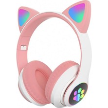 Gunkes Kedi Kulaklık Rgb Işıklı Bluetooth 5.0 Kulaklık Kablosuz Extra Bass Kart Girişli Cat Mikrofonlu STN28