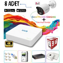 Adecam 8'li Full Hd Ip Güvenlik Kamera Sistemi - Gece Renkli & Sesli Set + 30 Gün Kayıt, cepten izleme