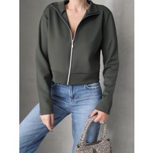 Paw Garage Kadın Naro Metal Fermuarlı Crop Ceket