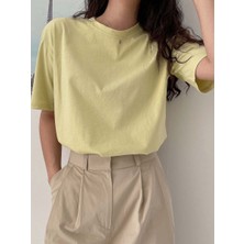 Moda Days Kadın Basic Oversize Tişört Bisiklet Yaka Tok Kumaş Günlük Kullanım